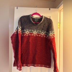 Vintage Woolrich Red and Grey Lambswool Pewter Heart Buckle Pullover Sweater